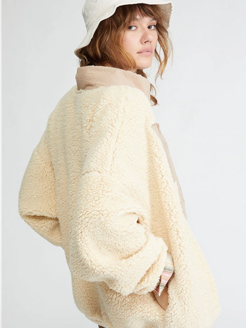 PacSun Cream Teddy Sherpa Jacket with Tan Trim - Picture 2 of 4